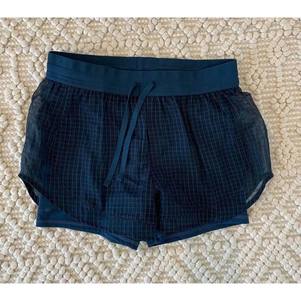 Nike Running Division Dri-FIT 2-in-1 Shorts Armory Navy Grid Pattern Size Medium